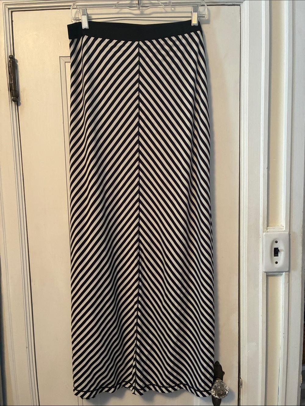 Black and White Chevron Maxi Skirt with Elastic Waist